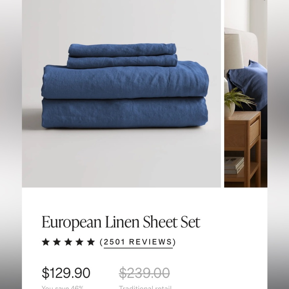 Twin linen sheets (top sheet and fitted sheet)